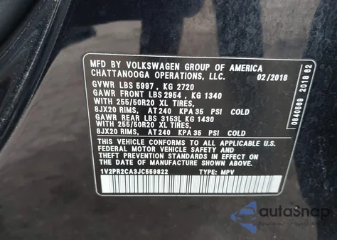 2018 Volkswagen Atlas 3.6L V6 Se W/Technology z USA, uszkodzony, nr VIN 1V2PR2CA3JC559822